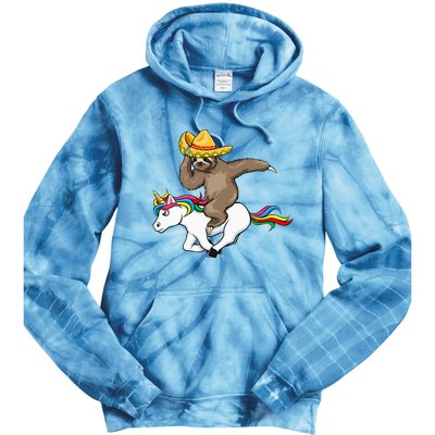 Cinco De Mayo Funny Sloth Riding Unicorn Tie Dye Hoodie