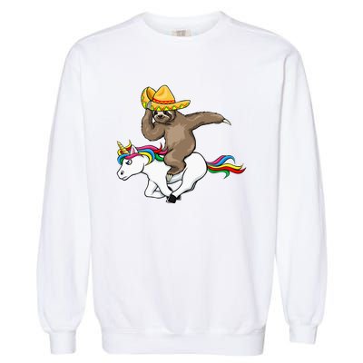 Cinco De Mayo Funny Sloth Riding Unicorn Garment-Dyed Sweatshirt