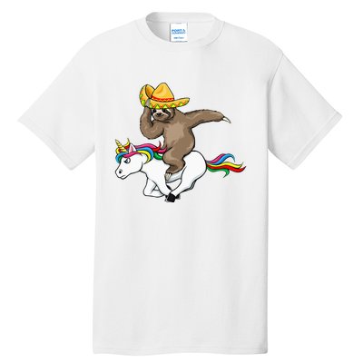 Cinco De Mayo Funny Sloth Riding Unicorn Tall T-Shirt