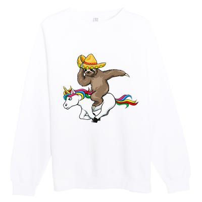 Cinco De Mayo Funny Sloth Riding Unicorn Premium Crewneck Sweatshirt