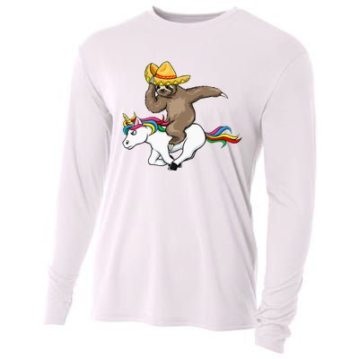 Cinco De Mayo Funny Sloth Riding Unicorn Cooling Performance Long Sleeve Crew