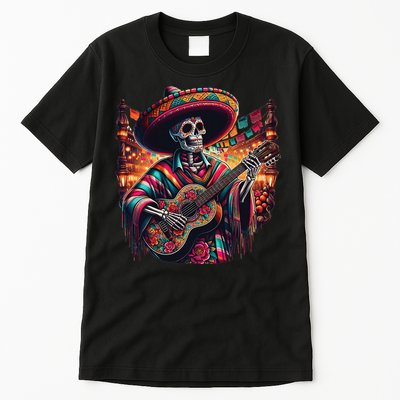Cinco De Mayo Skeleton Sugar Skull Fiesta Sombreros Guitar Tall T-Shirt