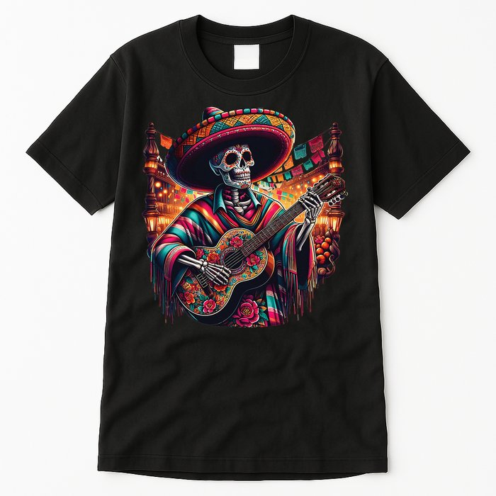 Cinco De Mayo Skeleton Sugar Skull Fiesta Sombreros Guitar Tall T-Shirt