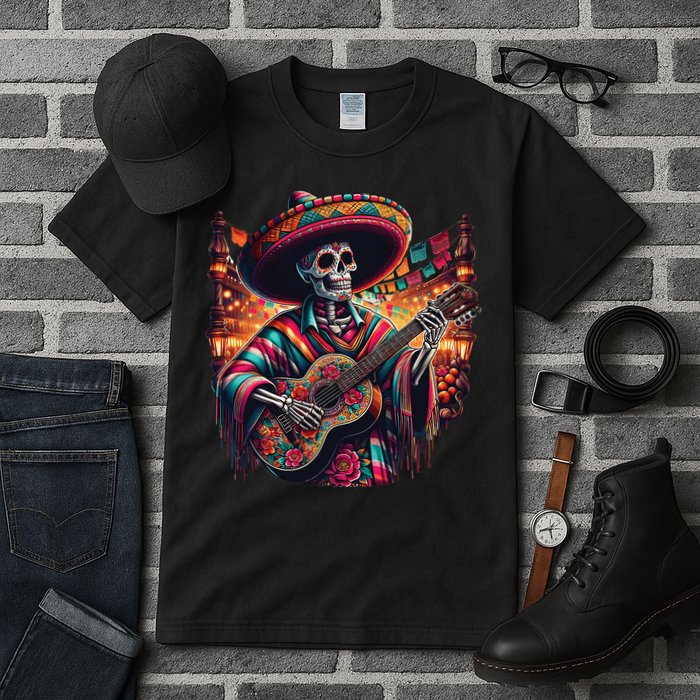 Cinco De Mayo Skeleton Sugar Skull Fiesta Sombreros Guitar Tall T-Shirt