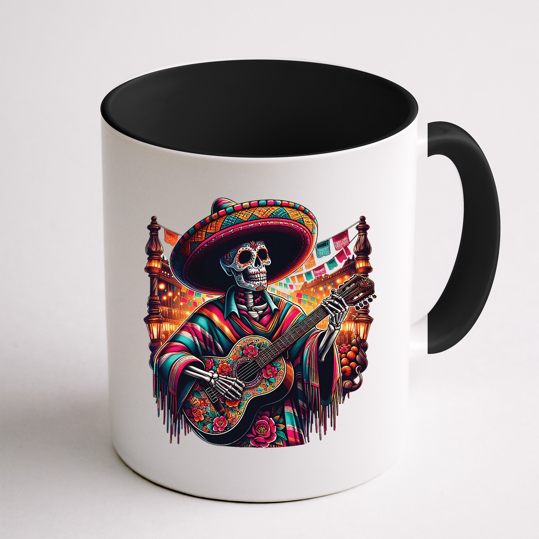 Cinco De Mayo Skeleton Sugar Skull Fiesta Sombreros Guitar Mug