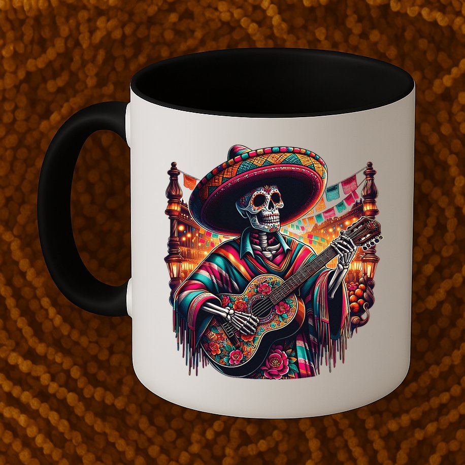 Cinco De Mayo Skeleton Sugar Skull Fiesta Sombreros Guitar Mug