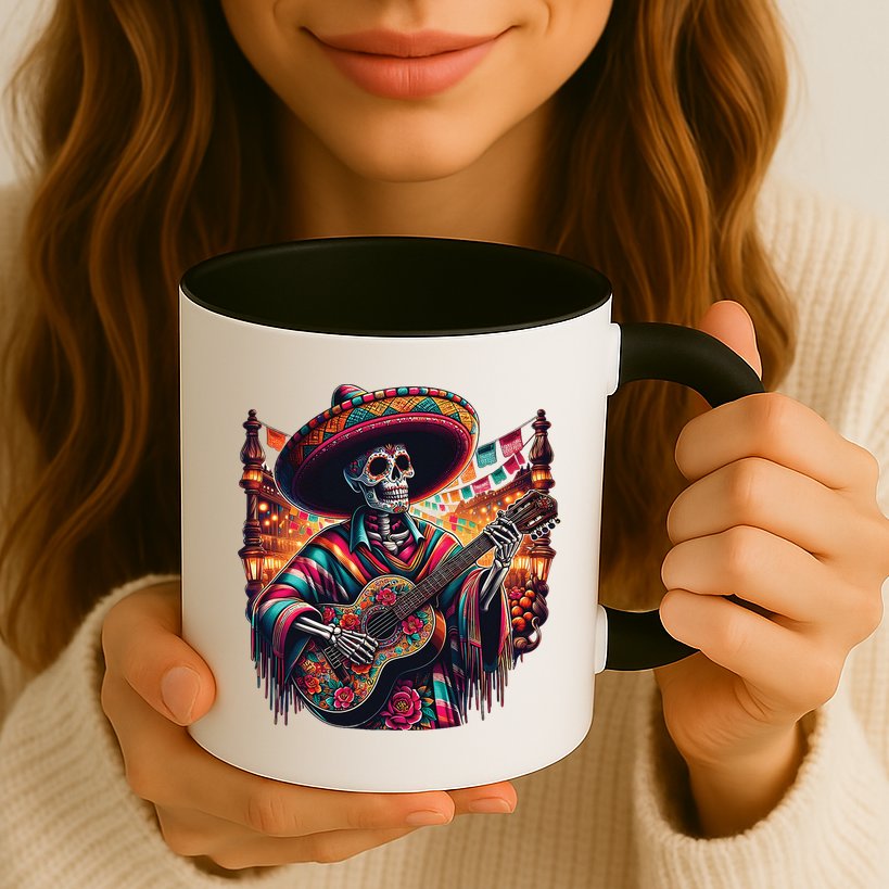 Cinco De Mayo Skeleton Sugar Skull Fiesta Sombreros Guitar Mug
