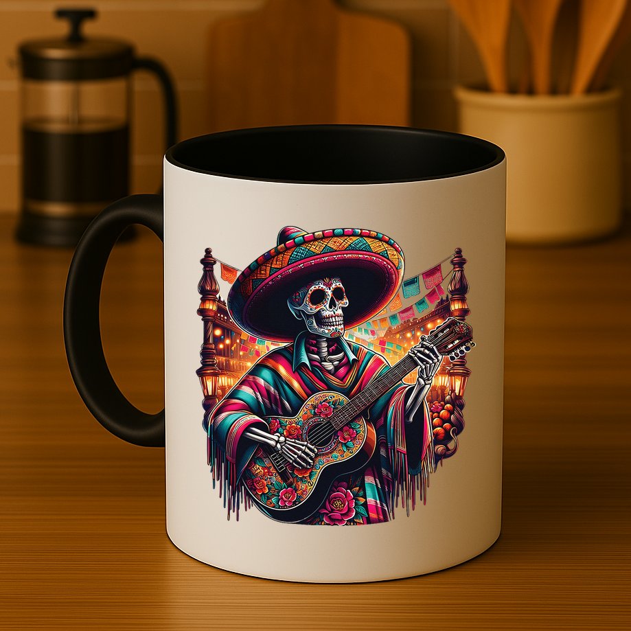 Cinco De Mayo Skeleton Sugar Skull Fiesta Sombreros Guitar Mug