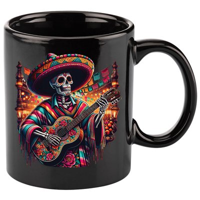 Cinco De Mayo Skeleton Sugar Skull Fiesta Sombreros Guitar 11oz C Handle Ceramic Mug