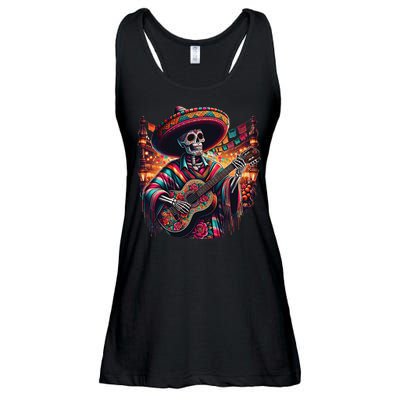 Cinco De Mayo Skeleton Sugar Skull Fiesta Sombreros Guitar Ladies Essential Flowy Tank