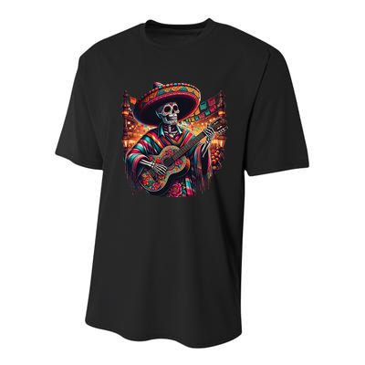 Cinco De Mayo Skeleton Sugar Skull Fiesta Sombreros Guitar Youth Performance Sprint T-Shirt
