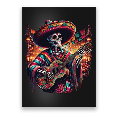 Cinco De Mayo Skeleton Sugar Skull Fiesta Sombreros Guitar Poster