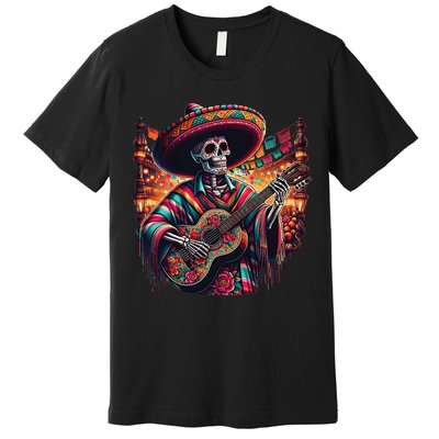 Cinco De Mayo Skeleton Sugar Skull Fiesta Sombreros Guitar Premium T-Shirt