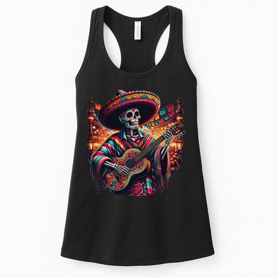 Cinco De Mayo Skeleton Sugar Skull Fiesta Sombreros Guitar Womens Tank Top