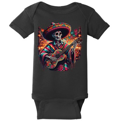 Cinco De Mayo Skeleton Sugar Skull Fiesta Sombreros Guitar Baby Bodysuit