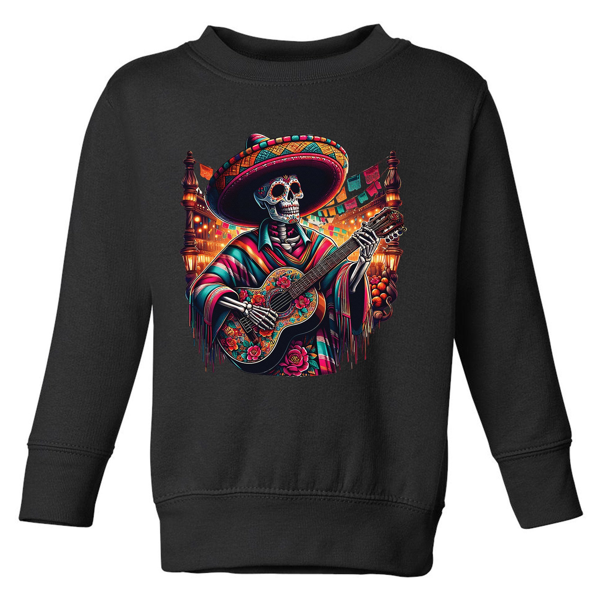 Cinco De Mayo Skeleton Sugar Skull Fiesta Sombreros Guitar Toddler Sweatshirt