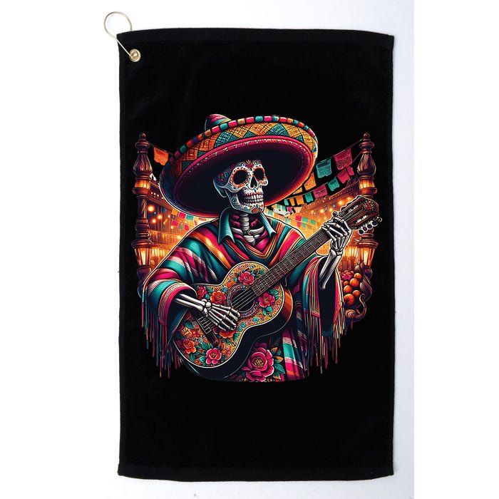 Cinco De Mayo Skeleton Sugar Skull Fiesta Sombreros Guitar Golf Towel