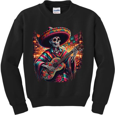 Cinco De Mayo Skeleton Sugar Skull Fiesta Sombreros Guitar Kids Sweatshirt