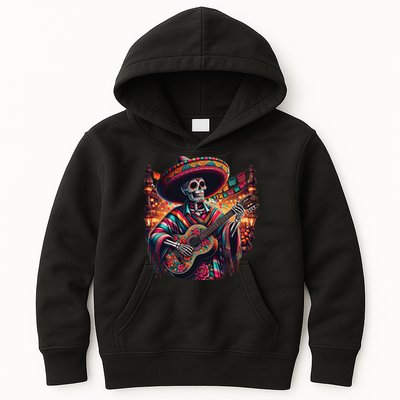 Cinco De Mayo Skeleton Sugar Skull Fiesta Sombreros Guitar Kids Hoodie
