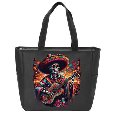 Cinco De Mayo Skeleton Sugar Skull Fiesta Sombreros Guitar Zip Tote Bag