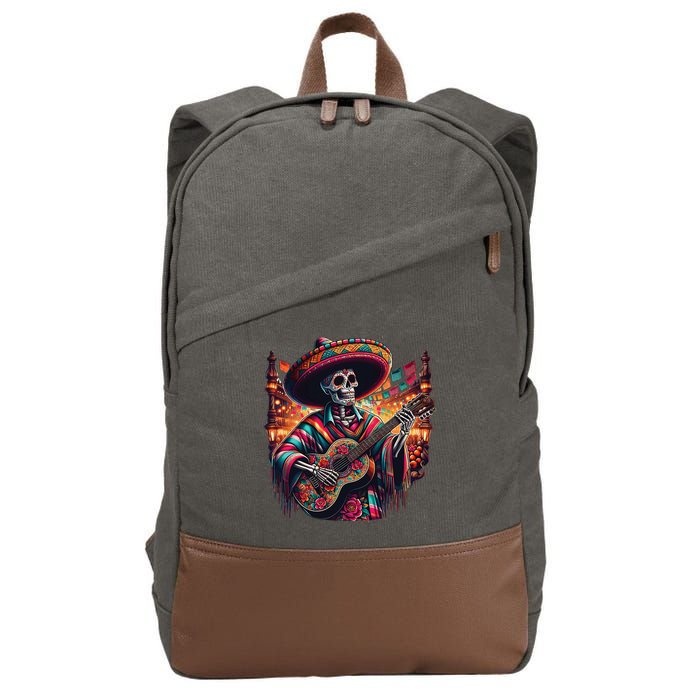 Cinco De Mayo Skeleton Sugar Skull Fiesta Sombreros Guitar Cotton Canvas Backpack