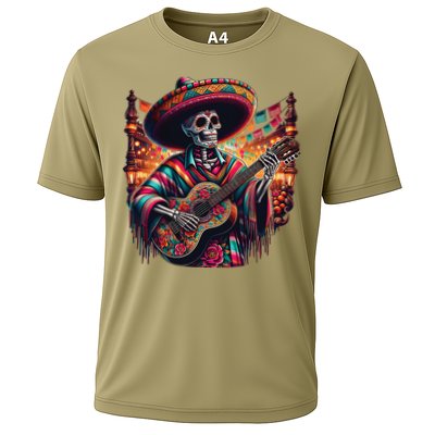 Cinco De Mayo Skeleton Sugar Skull Fiesta Sombreros Guitar Cooling Performance Crew T-Shirt