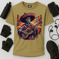 Cinco De Mayo Skeleton Sugar Skull Fiesta Sombreros Guitar Cooling Performance Crew T-Shirt
