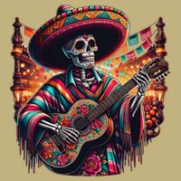 Cinco De Mayo Skeleton Sugar Skull Fiesta Sombreros Guitar Cooling Performance Crew T-Shirt