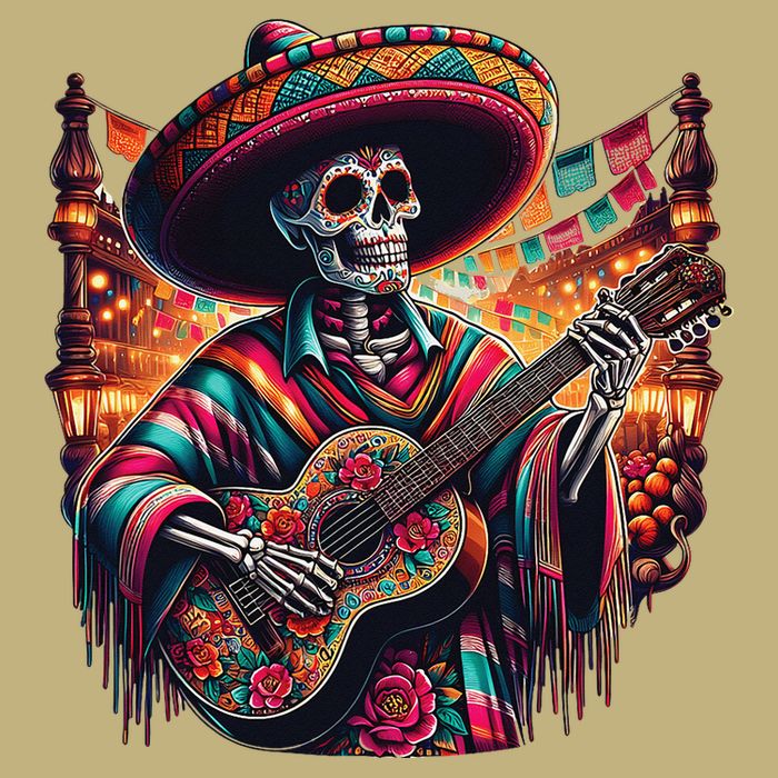 Cinco De Mayo Skeleton Sugar Skull Fiesta Sombreros Guitar Cooling Performance Crew T-Shirt