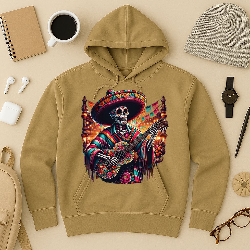 Cinco De Mayo Skeleton Sugar Skull Fiesta Sombreros Guitar Hoodie