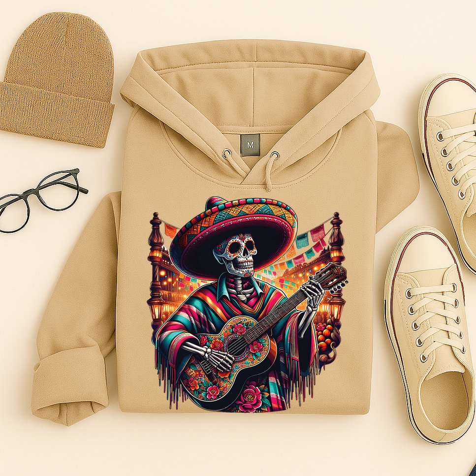Cinco De Mayo Skeleton Sugar Skull Fiesta Sombreros Guitar Hoodie