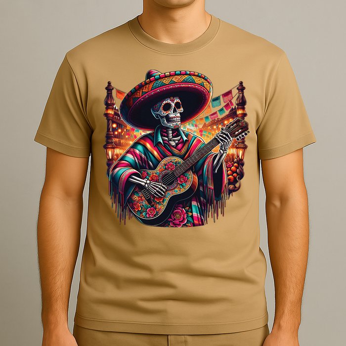 Cinco De Mayo Skeleton Sugar Skull Fiesta Sombreros Guitar T-Shirt