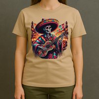 Cinco De Mayo Skeleton Sugar Skull Fiesta Sombreros Guitar T-Shirt