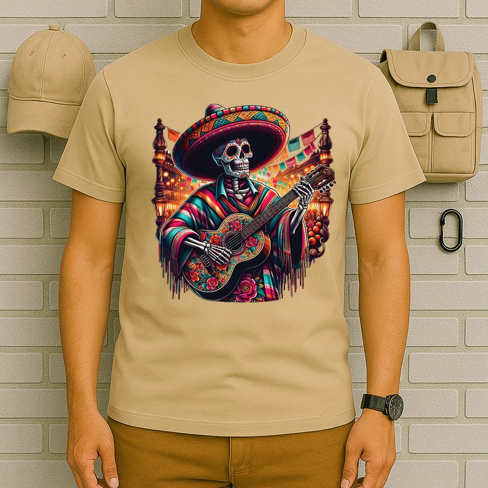 Cinco De Mayo Skeleton Sugar Skull Fiesta Sombreros Guitar T-Shirt