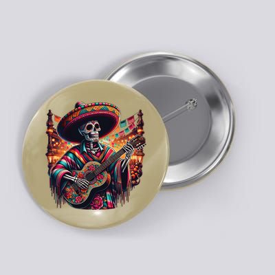 Cinco De Mayo Skeleton Sugar Skull Fiesta Sombreros Guitar Button