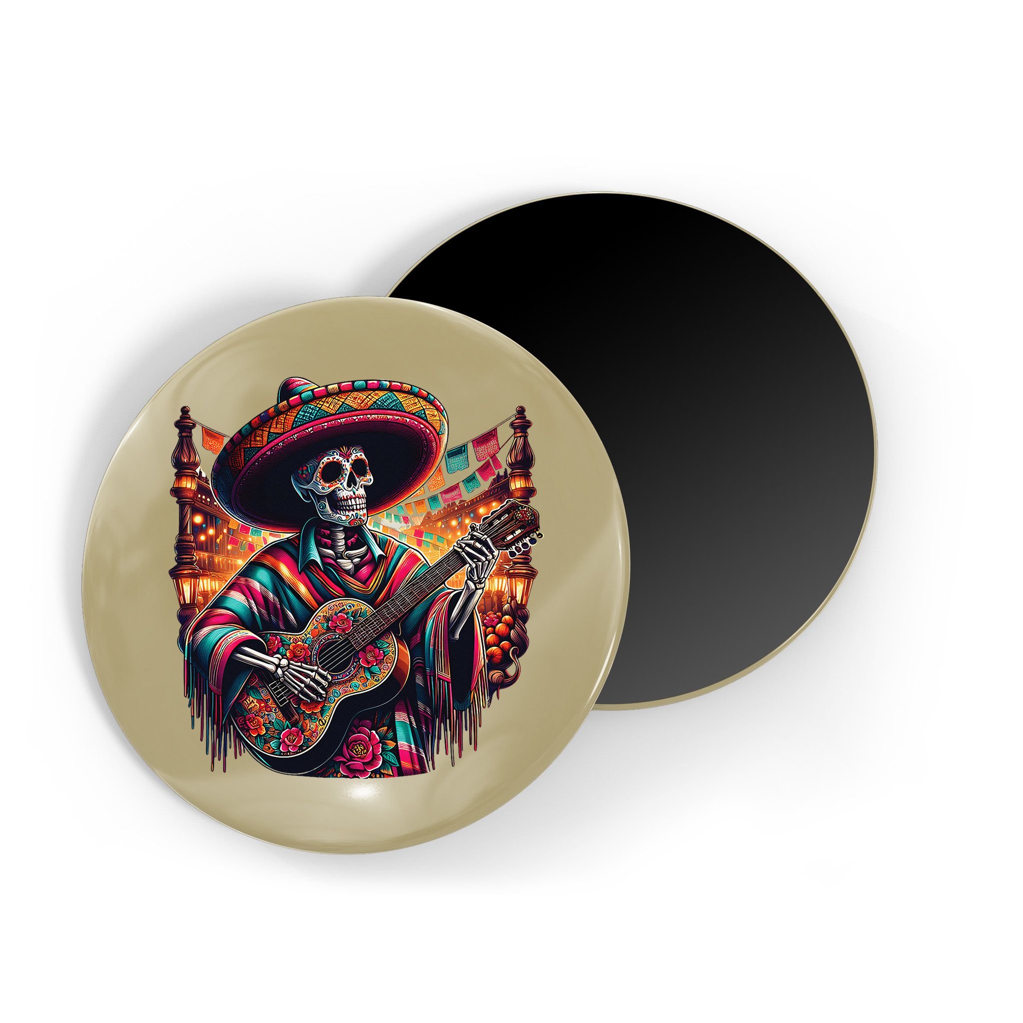 Cinco De Mayo Skeleton Sugar Skull Fiesta Sombreros Guitar Magnet
