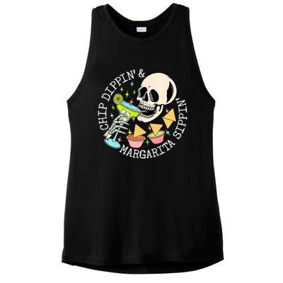 Chip Dippin Margarita Sippin Funny Skull Skeleton Ladies PosiCharge Tri-Blend Wicking Tank