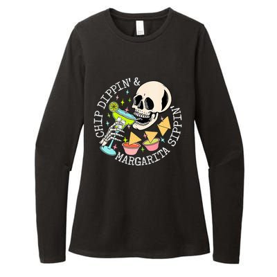 Chip Dippin Margarita Sippin Funny Skull Skeleton Womens CVC Long Sleeve Shirt