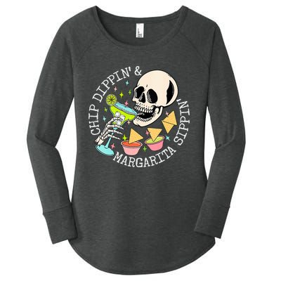 Chip Dippin Margarita Sippin Funny Skull Skeleton Women's Perfect Tri Tunic Long Sleeve Shirt