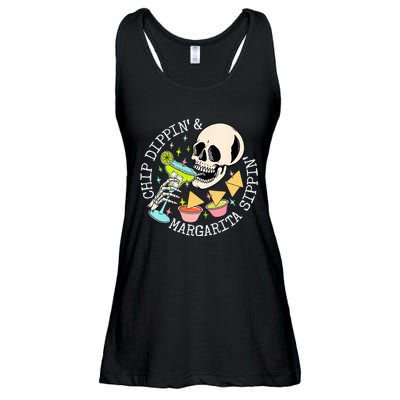 Chip Dippin Margarita Sippin Funny Skull Skeleton Ladies Essential Flowy Tank