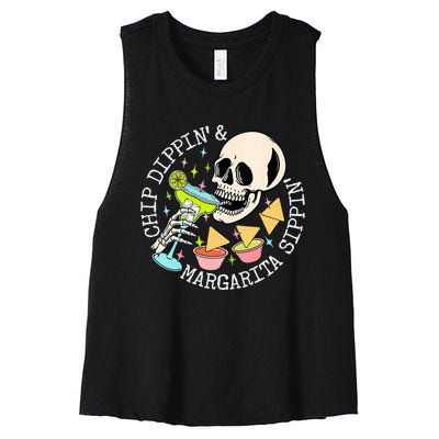 Chip Dippin Margarita Sippin Funny Skull Skeleton Women's Racerback Cropped Tank