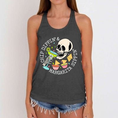 Chip Dippin Margarita Sippin Funny Skull Skeleton Women's Knotted Racerback Tank