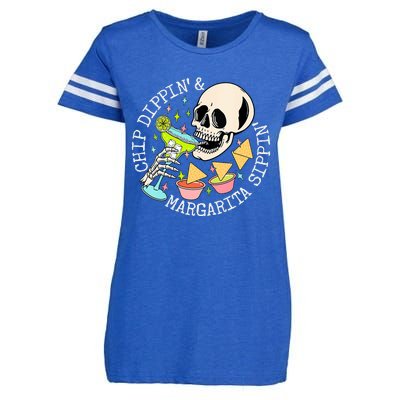 Chip Dippin Margarita Sippin Funny Skull Skeleton Enza Ladies Jersey Football T-Shirt