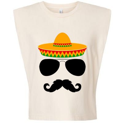 Cinco De Mayo Party Funny Cinco De Mayo Mustache Face Garment-Dyed Women's Muscle Tee