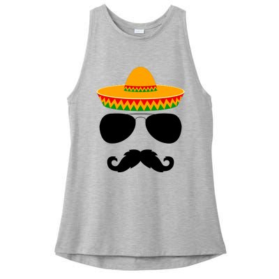 Cinco De Mayo Party Funny Cinco De Mayo Mustache Face Ladies PosiCharge Tri-Blend Wicking Tank