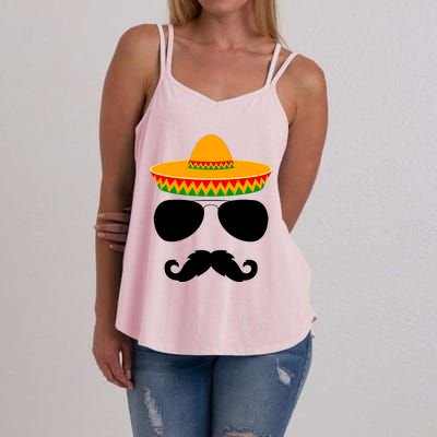 Cinco De Mayo Party Funny Cinco De Mayo Mustache Face Women's Strappy Tank