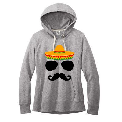 Cinco De Mayo Party Funny Cinco De Mayo Mustache Face Women's Fleece Hoodie