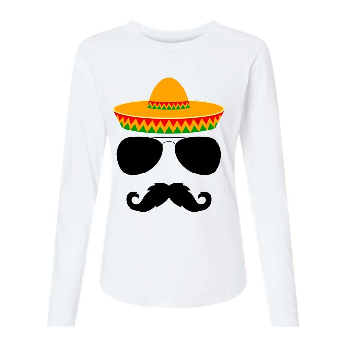 Cinco De Mayo Party Funny Cinco De Mayo Mustache Face Womens Cotton Relaxed Long Sleeve T-Shirt