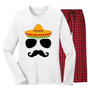 Cinco De Mayo Party Funny Cinco De Mayo Mustache Face Women's Long Sleeve Flannel Pajama Set 