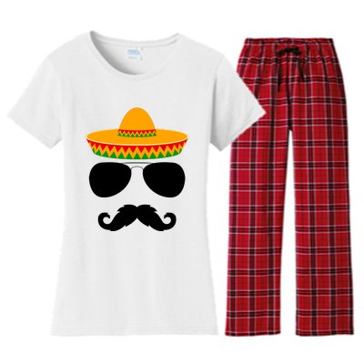 Cinco De Mayo Party Funny Cinco De Mayo Mustache Face Women's Flannel Pajama Set